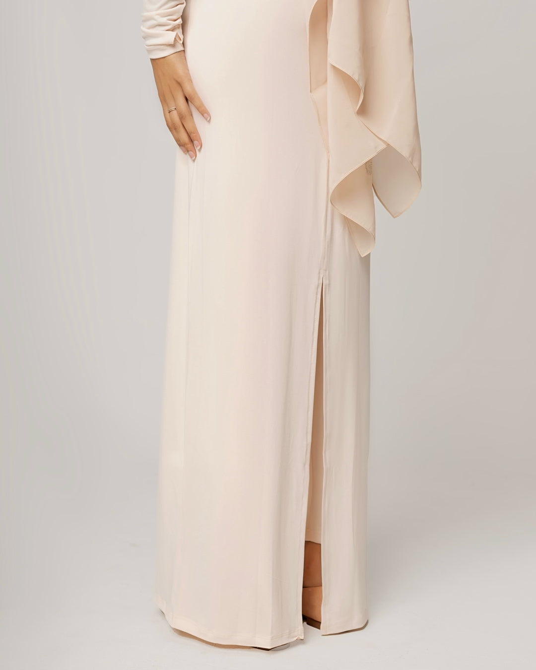 CREAM PEACH -High Neck Long Sleeve Dress