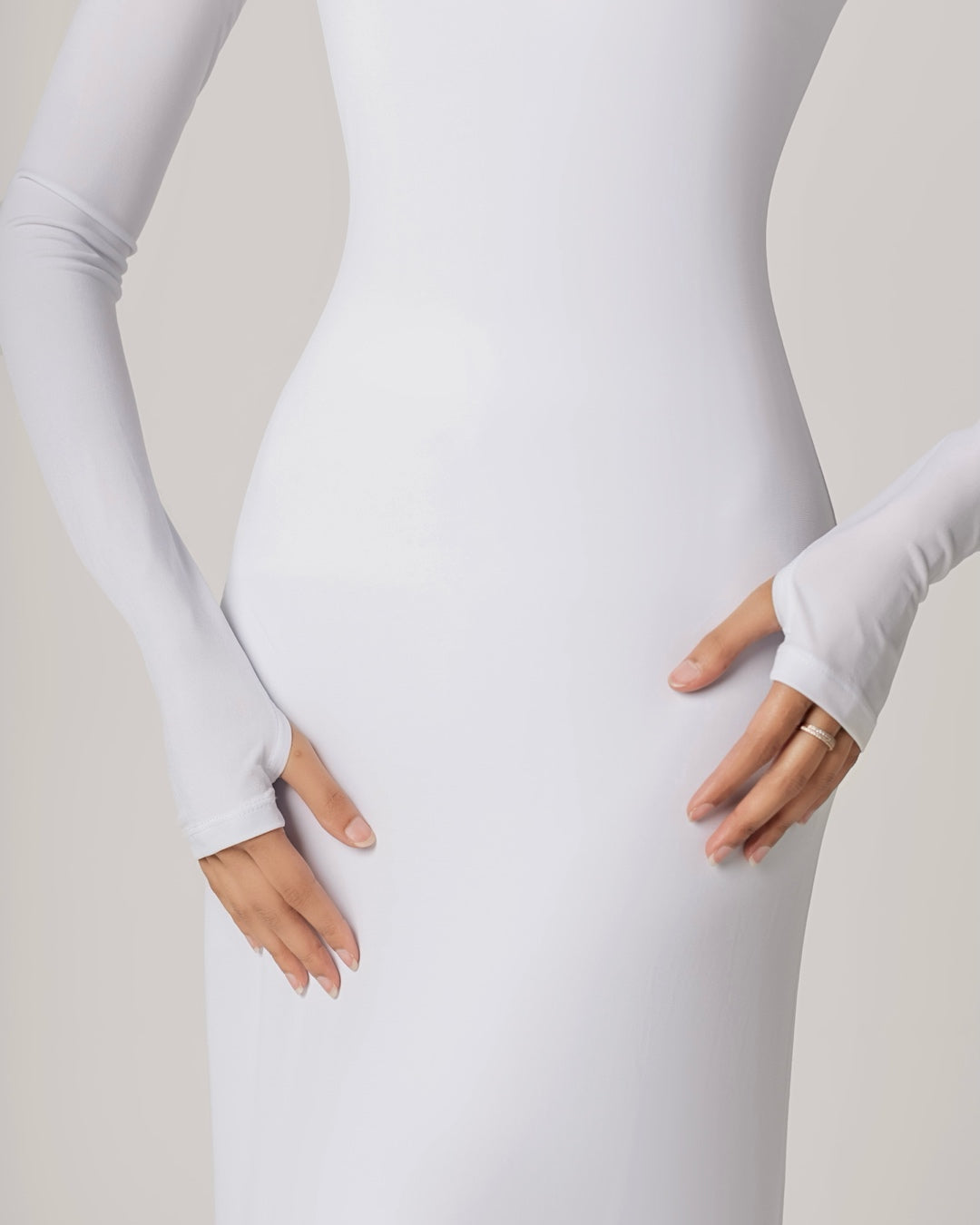 WHITE -High Neck Long Sleeve Dress