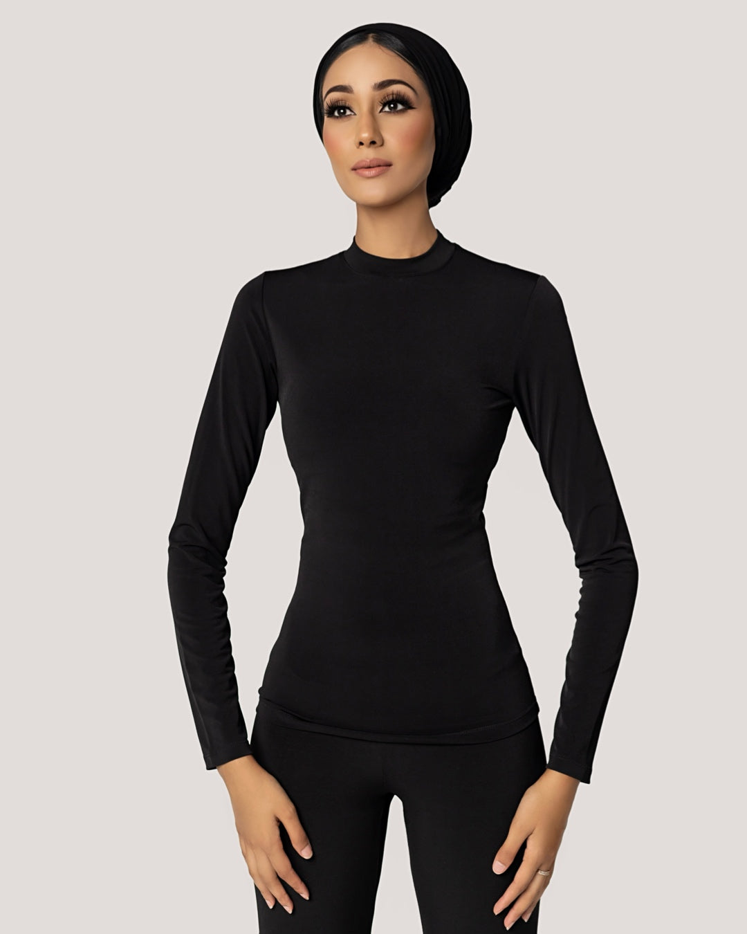 BLACK -High Neck Long Sleeve Top