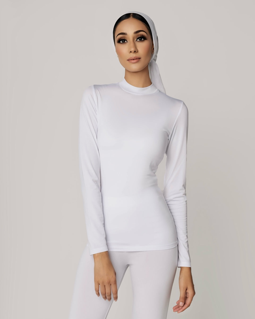 WHITE -High Neck Long Sleeve Top