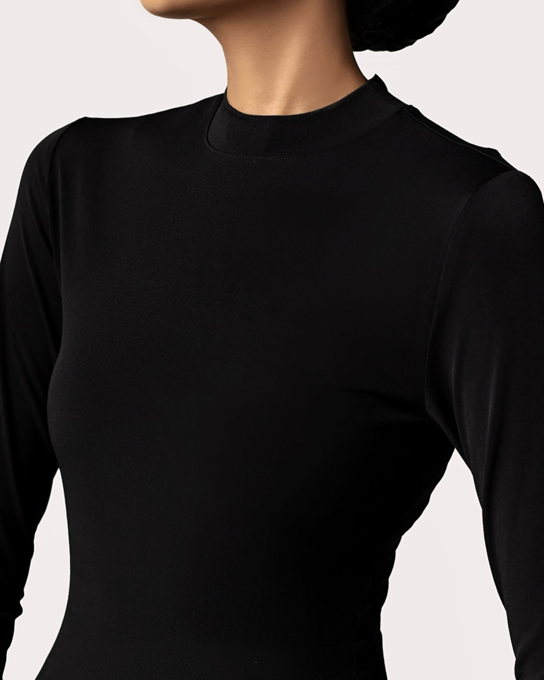 BLACK -High Neck Long Sleeve Top