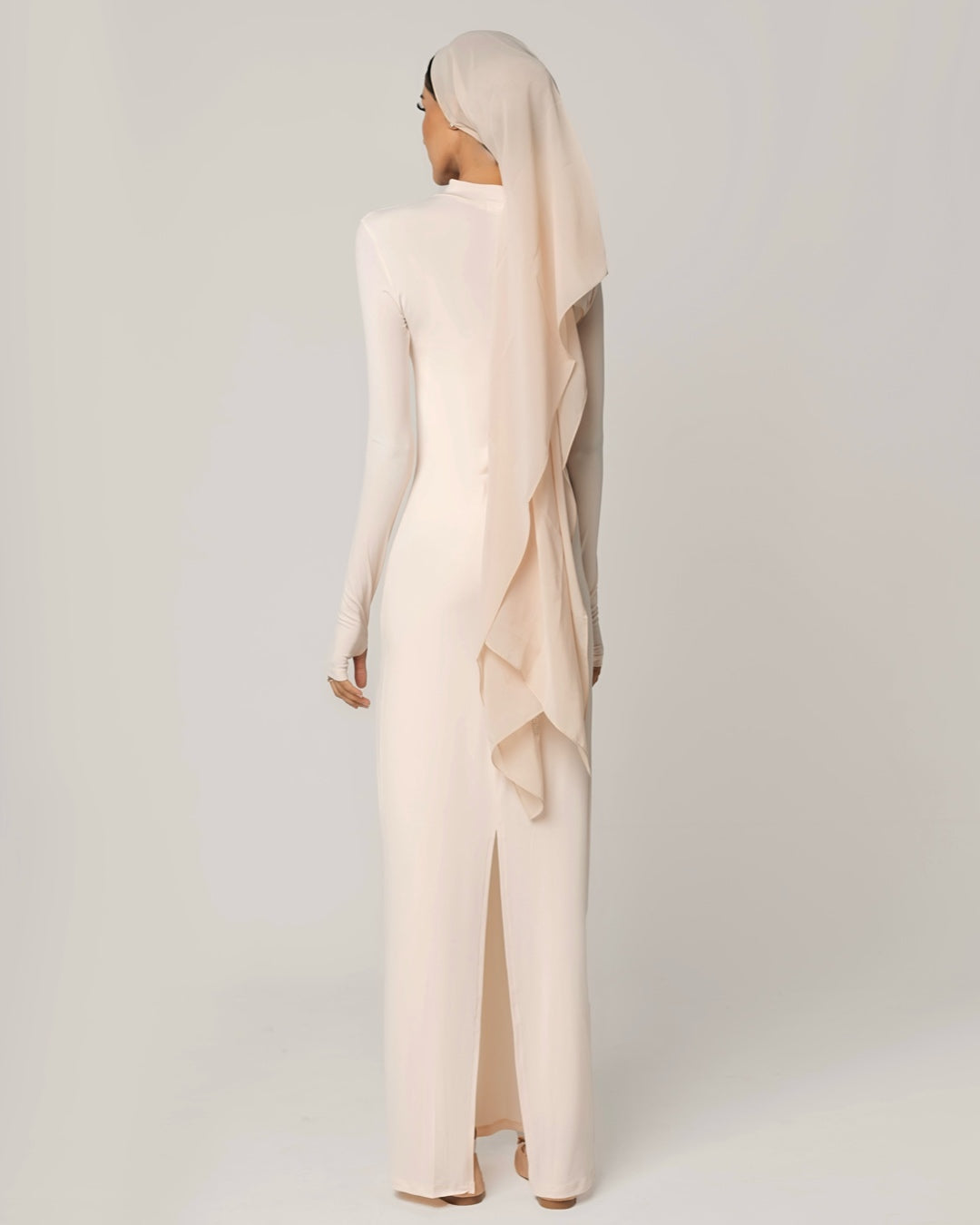 CREAM PEACH -High Neck Long Sleeve Dress