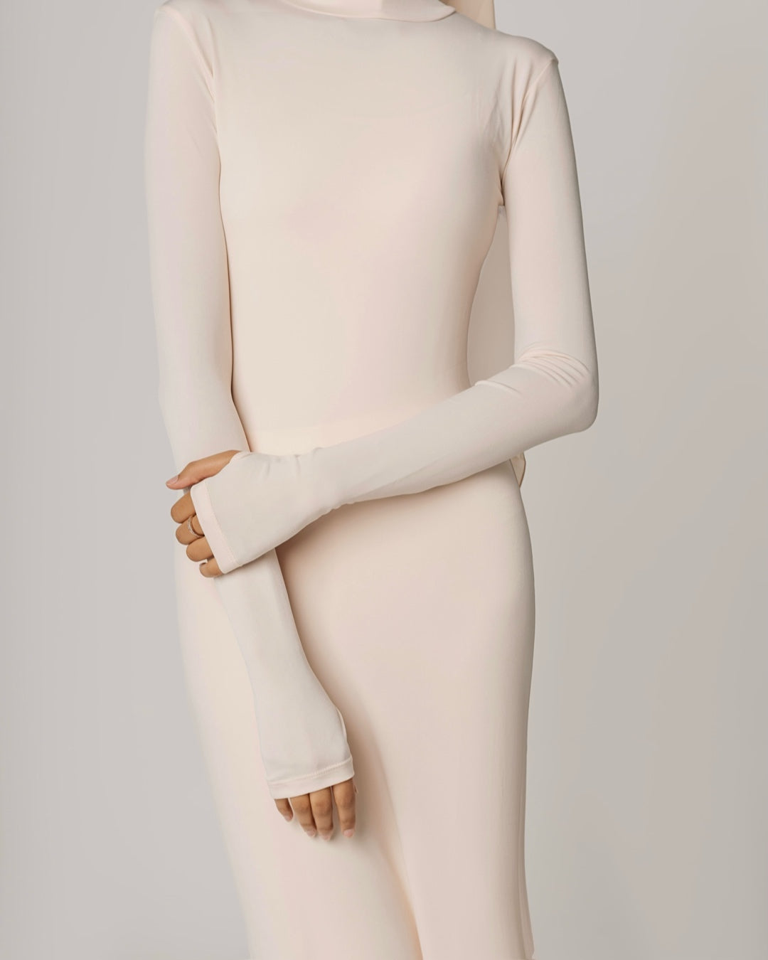 CREAM PEACH -High Neck Long Sleeve Dress