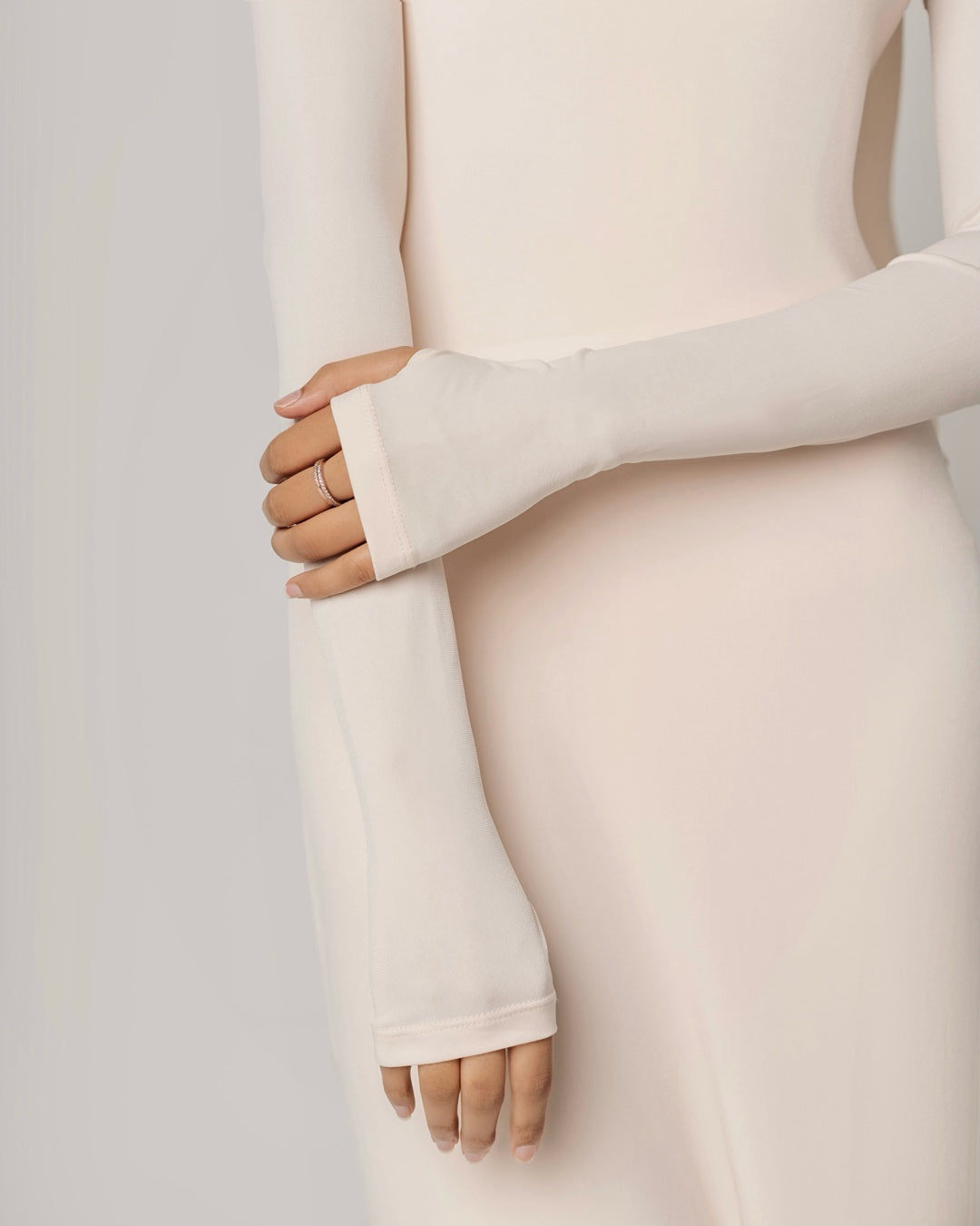 CREAM PEACH -High Neck Long Sleeve Dress