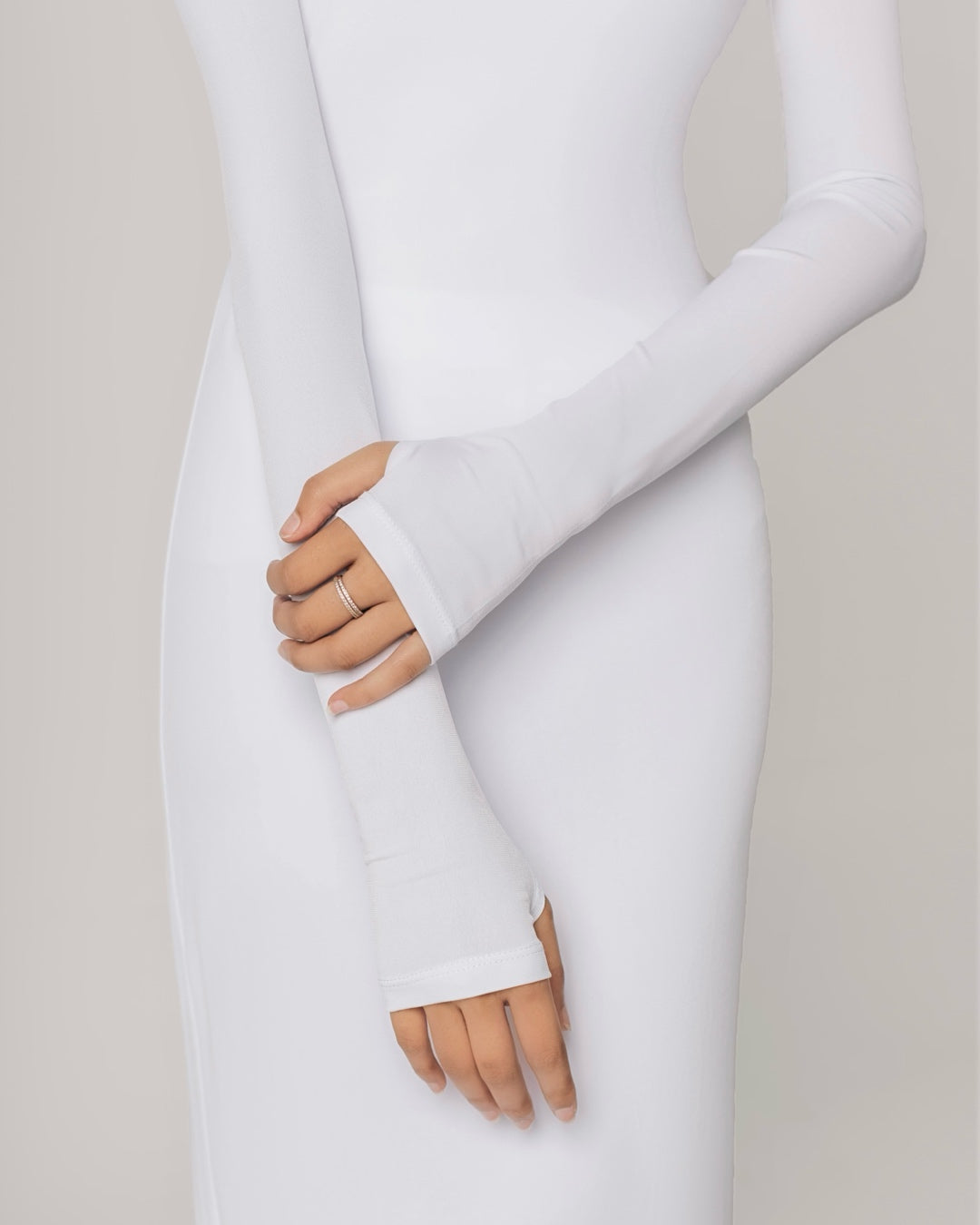 WHITE -High Neck Long Sleeve Dress
