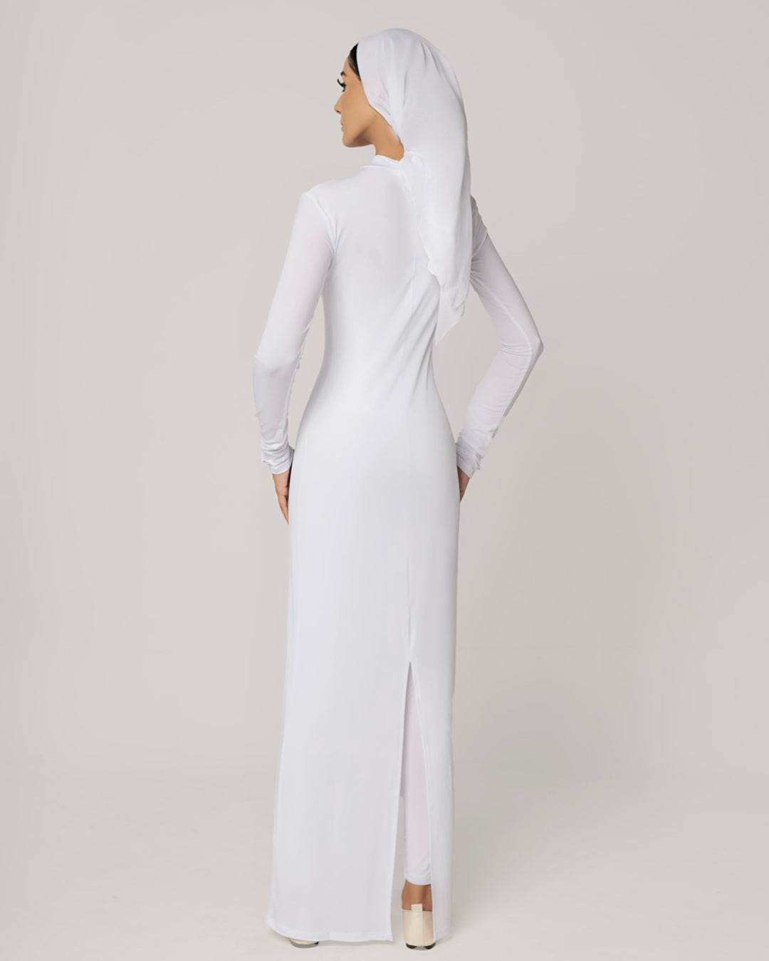 WHITE -High Neck Long Sleeve Dress